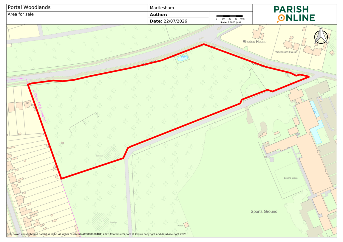 Map highlighting area of Portal Woodlands for sale