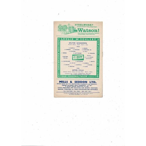 1958/59 Bolton Wanderers v Aston Villa Football Programme