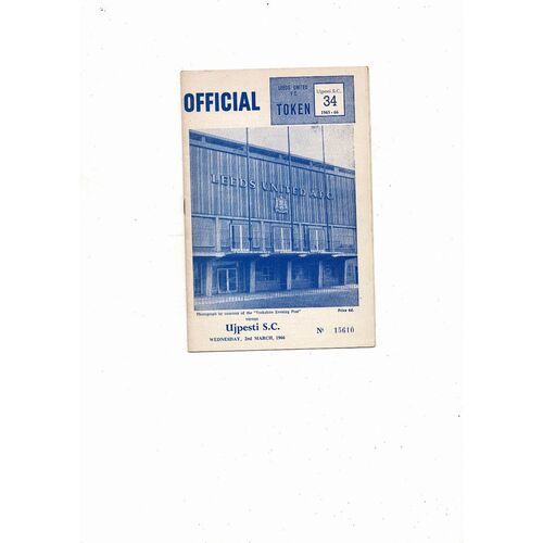 Leeds United v Ujpesti Fairs Cup Football Programme 1965/66