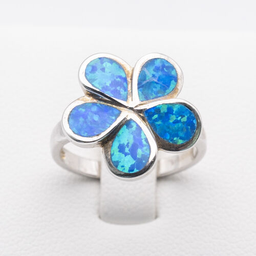 Flower design blue opalite stone on 925 sterling silver ring