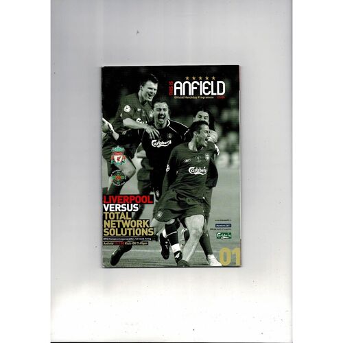 Liverpool v Total Network Solutions Champions League Football Programme 2005/06 + Press Cuttings
