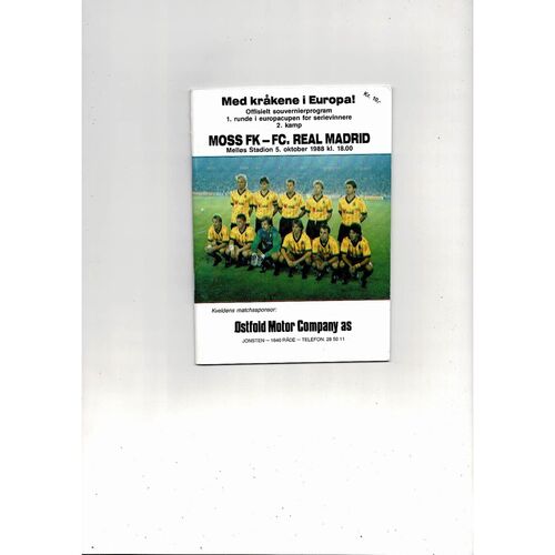 Moss FK v Real Madrid European Cup Football Programme 1988/89