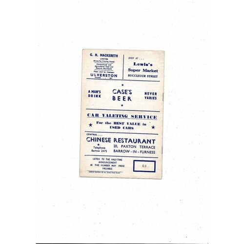 1960/61 Barrow v Chester City Football Programme