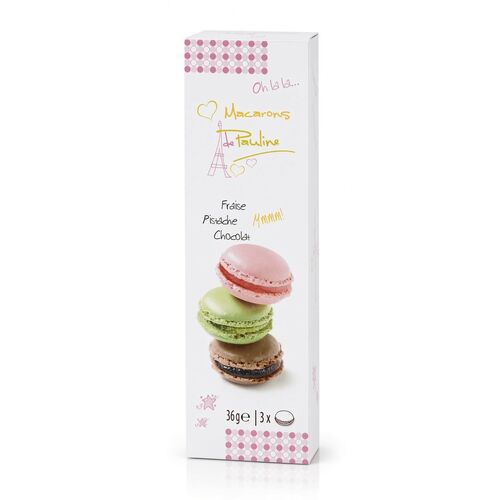 Macarons De Pauline Assorted Stick Pack – Pistachio, Chocolate & Strawberry 36g