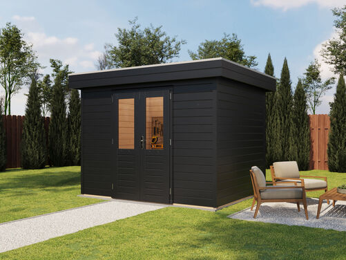 3.0mtr x 2.4mtr 28mm walled Flat Roof Cabin