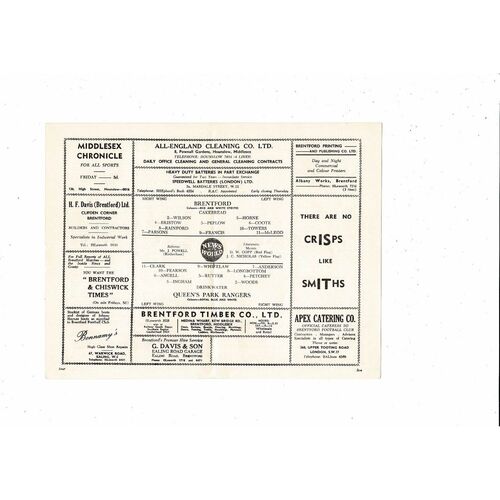 1958/59 Brentford v Queens Park Rangers Football Programme