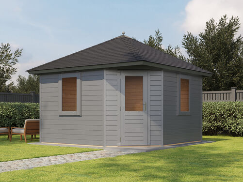 3.6mtr x 3.6mtr 44mm walled Pyramid Roof Cabin