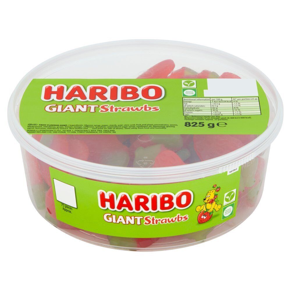 HARIBO Giant Strawbs Strawberry Flavour Chewy Jelly Sweets Tub
