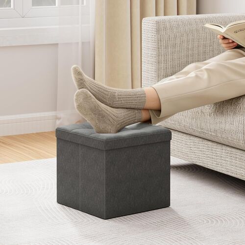 mcc direct Foldable Storage Ottoman, Small Footrest Cube, Storage Bench with Lid, 1 Storage Box for Bedroom & Living Room, 36 cm