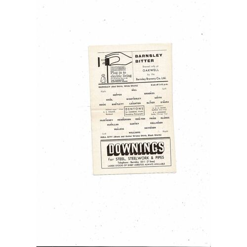 1962/63 Barnsley v Hull City Football Programme