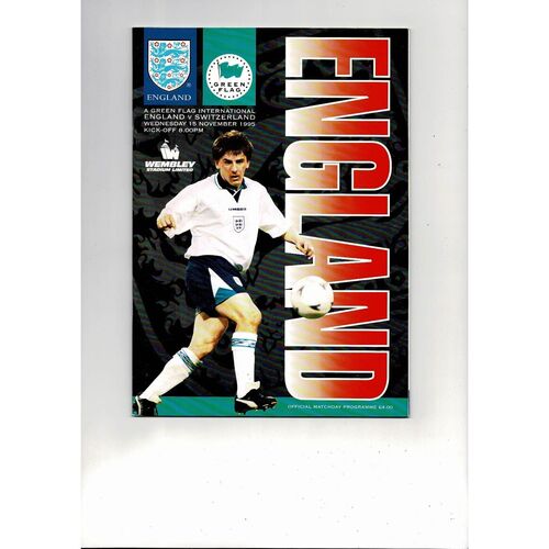1995 England v Switzerland Football Programme