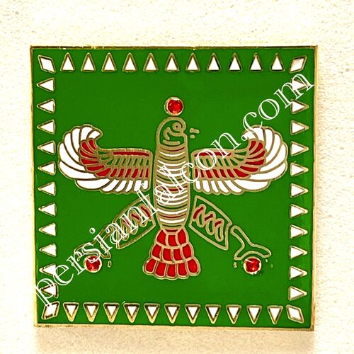 Badge. The Persian Falcon. Deep Green with Red Tail and 3 Red Stones.