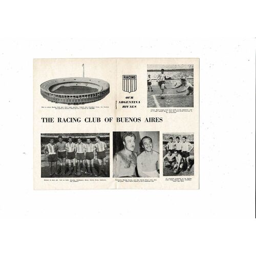 Chelsea v Racing Club Friendly Football Programme 1953/54