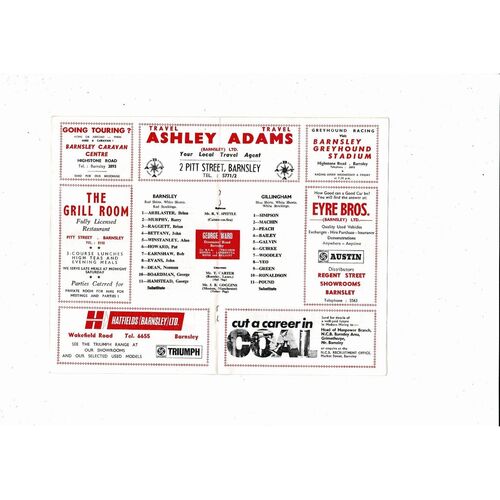 1969/70 Barnsley v GillinghamFootball Programme