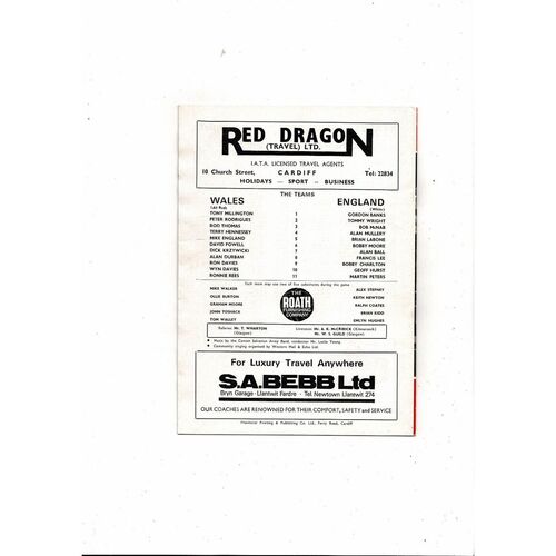 1970 Wales v England International Football Programme @ Cardiff City