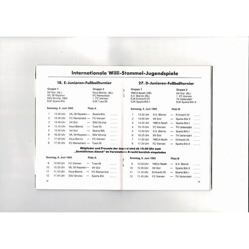 Sparta Bilk v Dusseldorf International Willi Stommel Youth Games Football Programme 1993