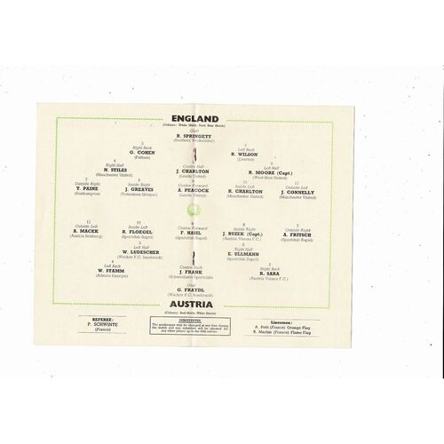 1965 England v Austria Football Programme
