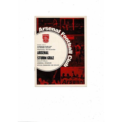 Arsenal v Strum Graz Fairs Cup Football Programme 1970/71
