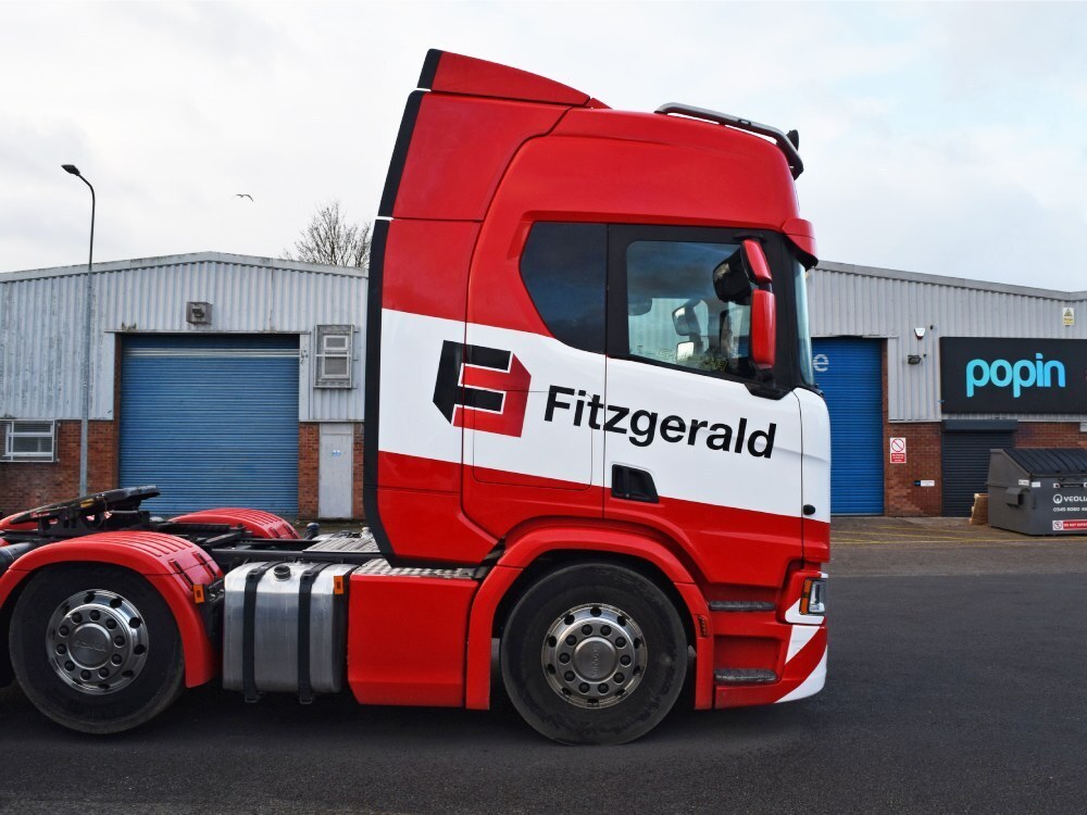 New vehicle livery and vinyl graphics installed on a Scania truck at Popin in Cardiff.