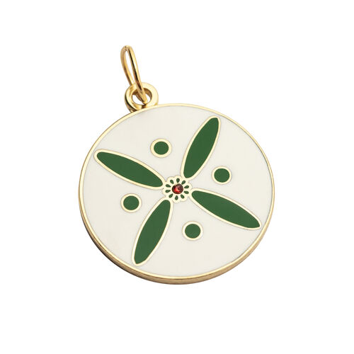 Round Pendant. The Persian Cross. Green on White with 1 Central Red Stone.