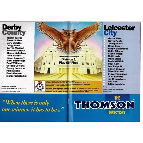 1994 Derby County v Leicester City Play Off Final Div 1 Football Programme + Press Cutting