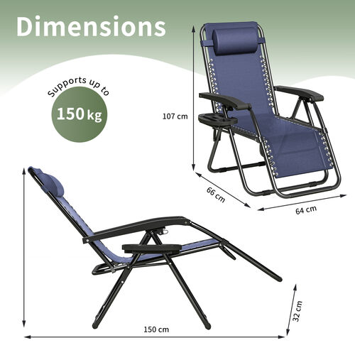mcc direct Zero Gravity Reclining Chair Set of 2 – Folding Outdoor & Garden Chairs with Textilene Fabric, Cup Holder and Headrest Pillow – TEXTILENE
