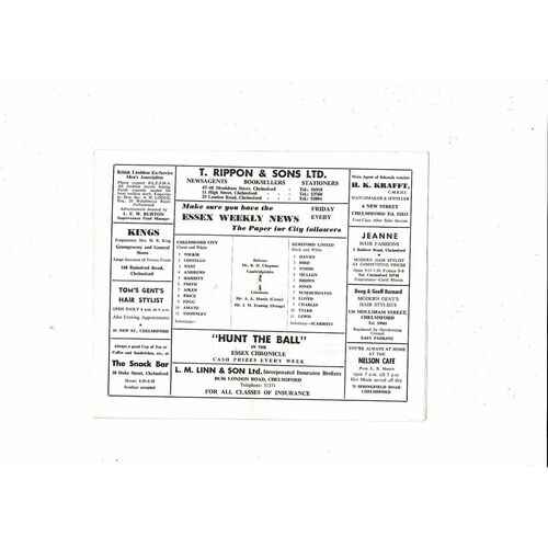 Chelmsford City v Hereford United FA Cup Football Programme 1969/70