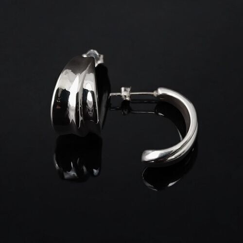 Sculptural silver huggie half hoops