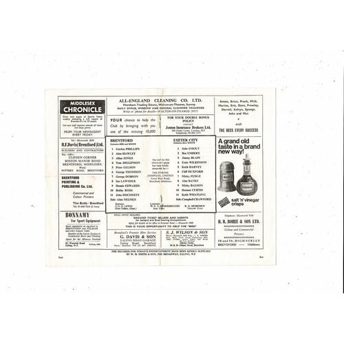 1967/68 Brentford v Exeter City Football Programme