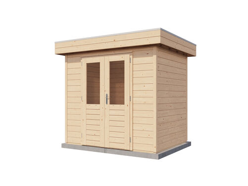 2.4mtr x 1.8mtr 28mm walled Flat Roof Cabin