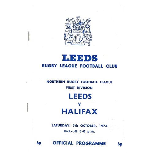 1974/75 Leeds v Halifax (05/10/1974) Rugby League Programme