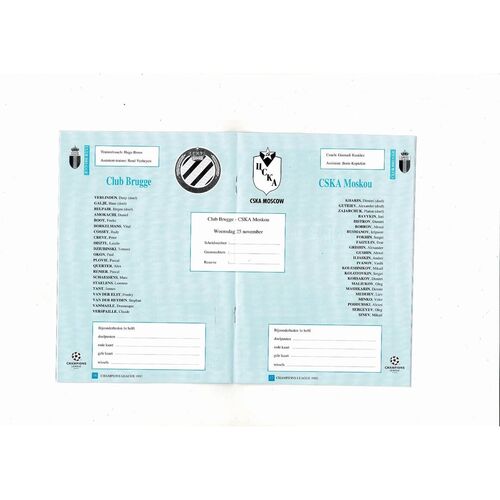 Club Brugge v CSKA Moscow UEFA Champions League Football Programme 1992/93