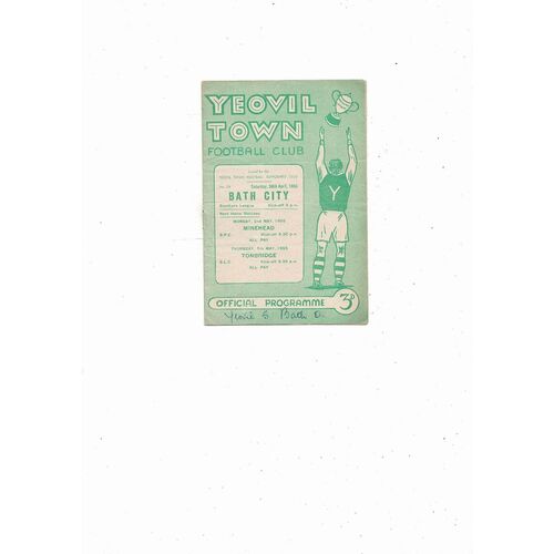 1954/55 Yeovil Town v Bath City Southern League Football Programme