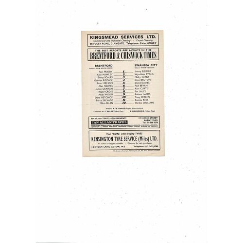 1973/74 Brentford v Swansea Football Programme
