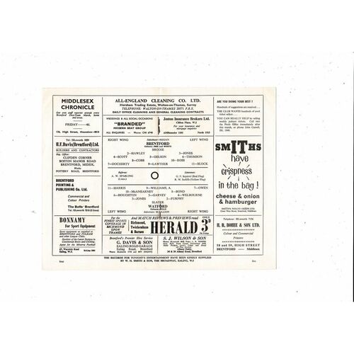 1965/66 Brentford v Watford Football Programme