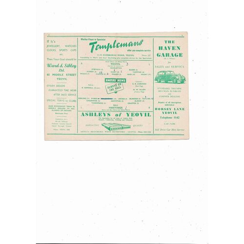 1955/56 Yeovil Town v Hastings Southern League Football Programme