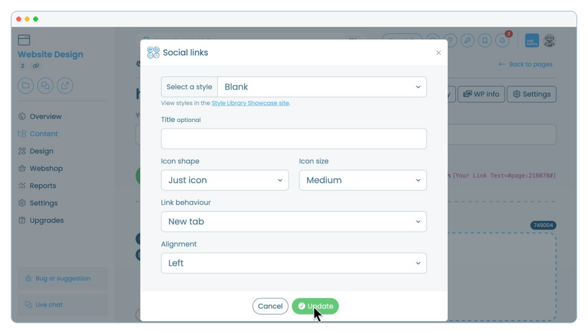How to add social media links to a website page | Webfactory Support | Webfactory