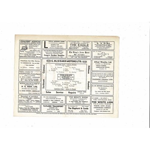 1963/64 Amersham Town v Newbury Town Football Programme
