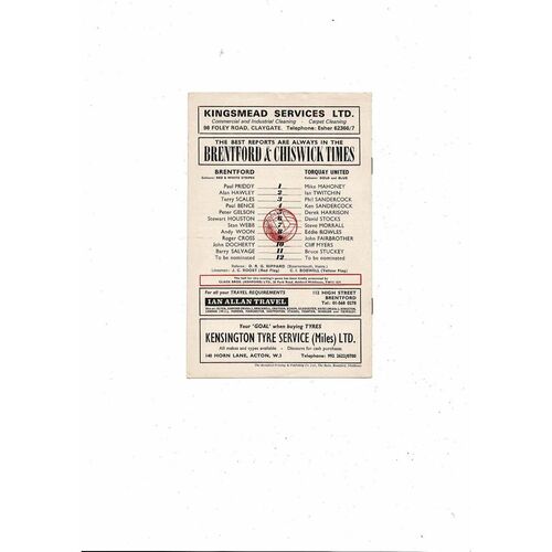 1973/74 Brentford v Torquay United Football Programme