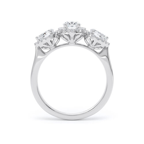 Oval and pear halo trilogy ring