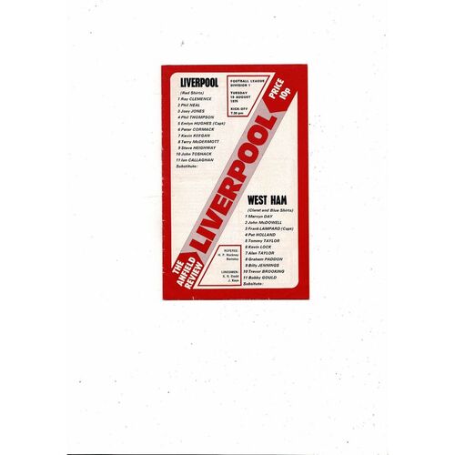 1975/76 Liverpool v West Ham United Football Programme