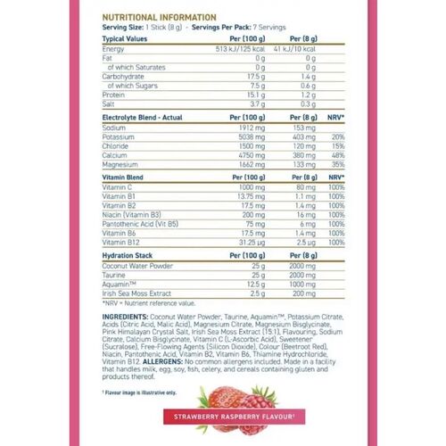 Applied Nutrition Hydration+ Electrolyte & Vitamin Sticks - Strawberry Raspberry (7 x 8g)