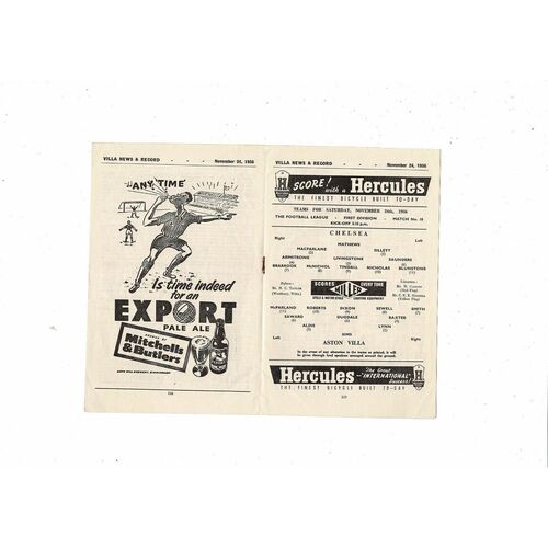 1956/57 Aston Villa v Chelsea Football Programme