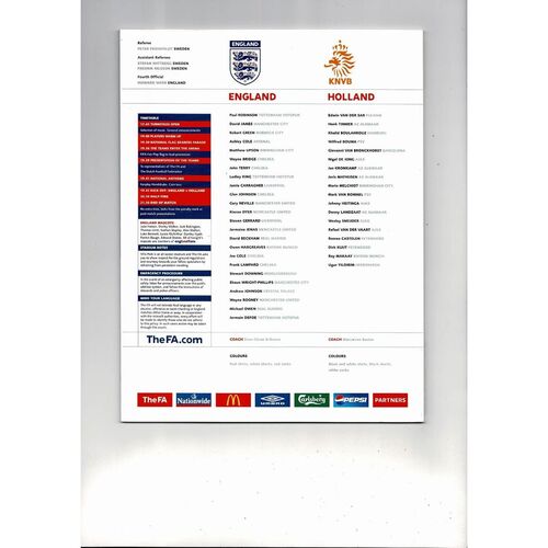2005 England v Holland Football Programme