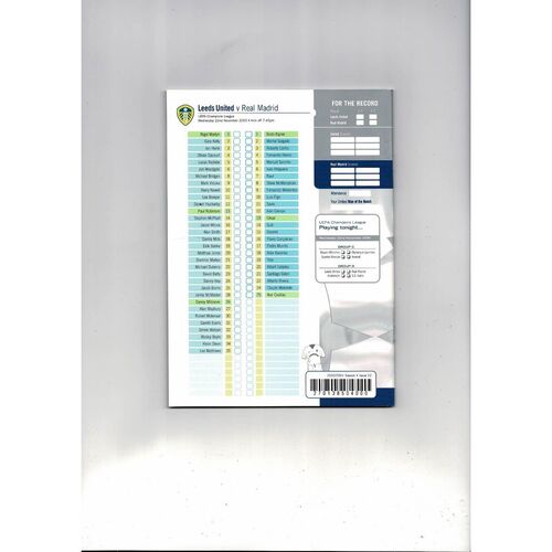 Leeds United v Real Madrid Champions League Football Programme 2000/01