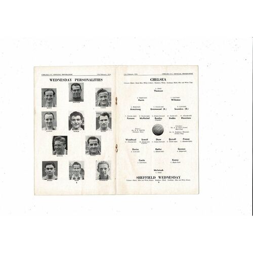1953/54 Chelsea v Sheffield Wednesday Football Programme