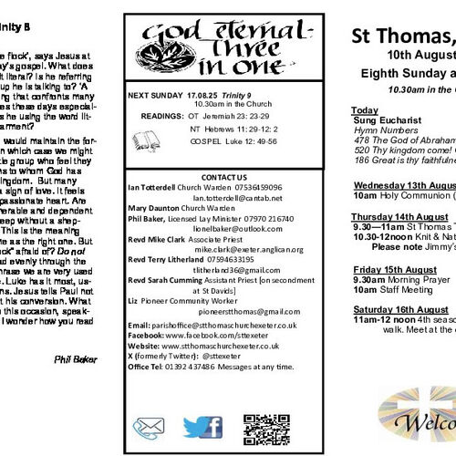 Pew Sheet | The Parish of St Thomas, Exeter