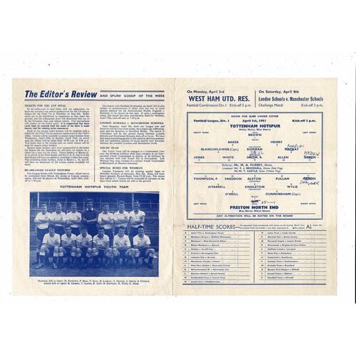 1960/61 Tottenham Hotspur v Preston Football Programme