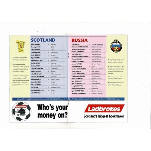 1994 Scotland v Russia Football Programme