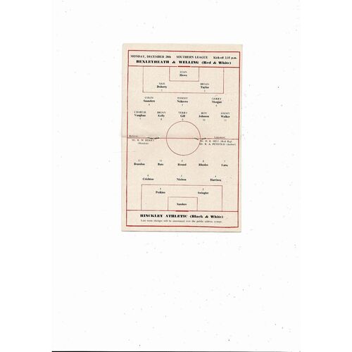 1959/60 Bexleyheath & Welling v Hinckley Athletic Southern League Programme